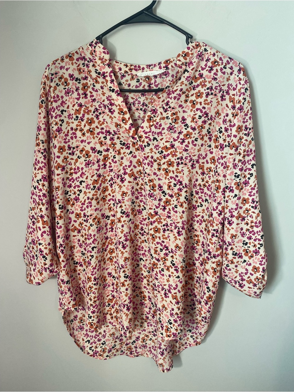Lush Pink Floral Split-Neck Blouse